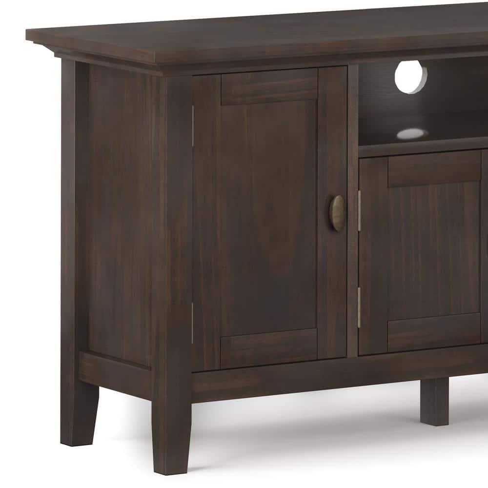 Simpli Home Redmond Wood 72" Transitional TV Media Stand in Brunette Brown For TVs up to 80"
