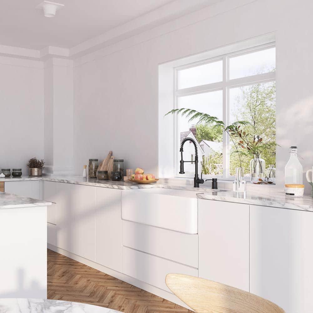 Denbigh 36'' W Farmhouse / Apron Single Bowl White Fireclay Kitchen Sink with Accessories