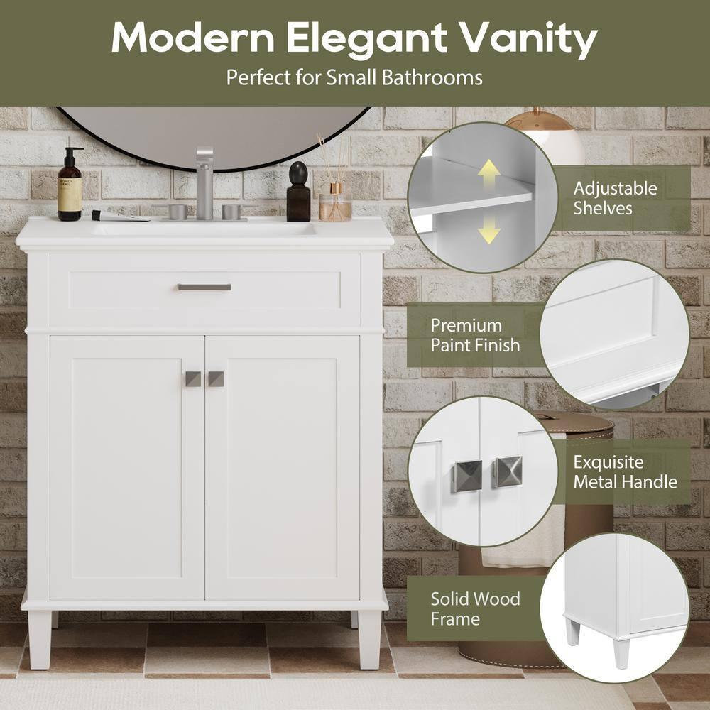 Tryimagine 30-Inch Bathroom Vanity With Ceramic Basin,  Soft Close Door And Adjustable Shelves