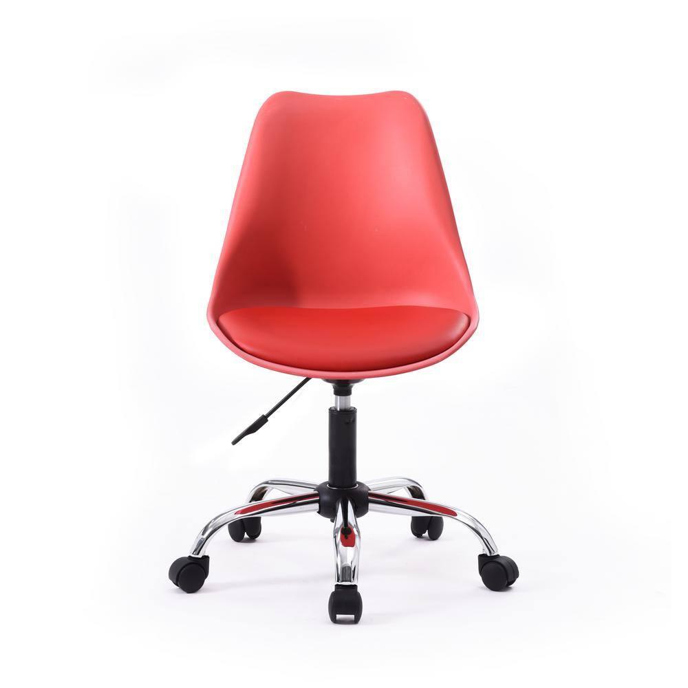 Hodedah Armless Faux Leather Office Chair with Seat Cushion in Red