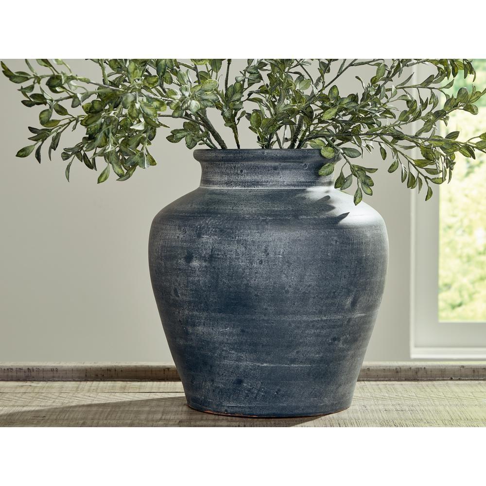 Distressed Blue Ceramic Table Vase with Wide Mouth