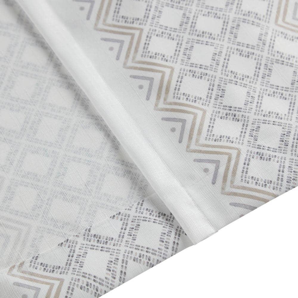 Ebby White and Taupe Geometric Velvet Polyester Window Panels