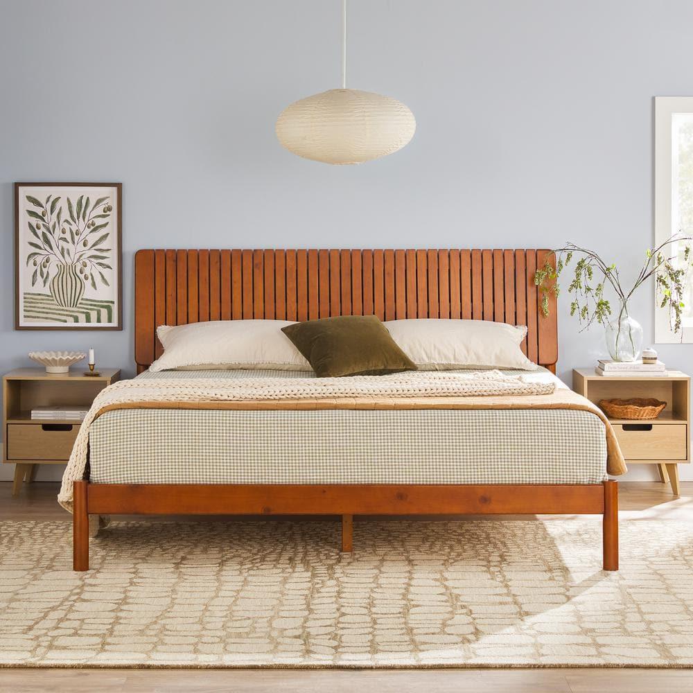 Walker Edison Transitional Solid Wood Platform King Bed - Brown