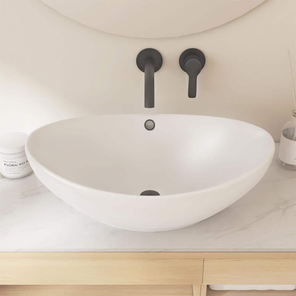 Eclisse 23" x 15" White Vitreous China Oval Bathroom Vessel Sink with Overflow