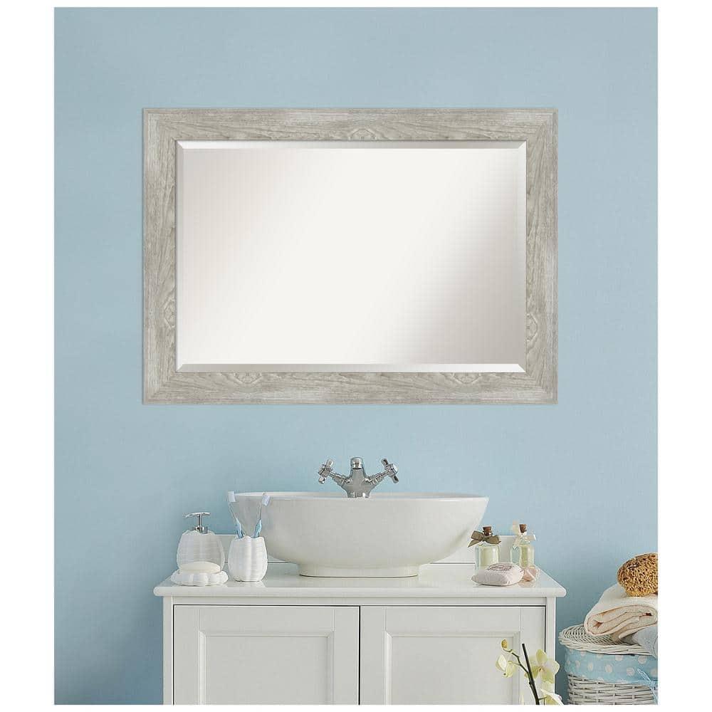 Amanti Art Beveled Bathroom Wall Mirror - Dove Greywash Frame Outer Size: 42 x 30 in