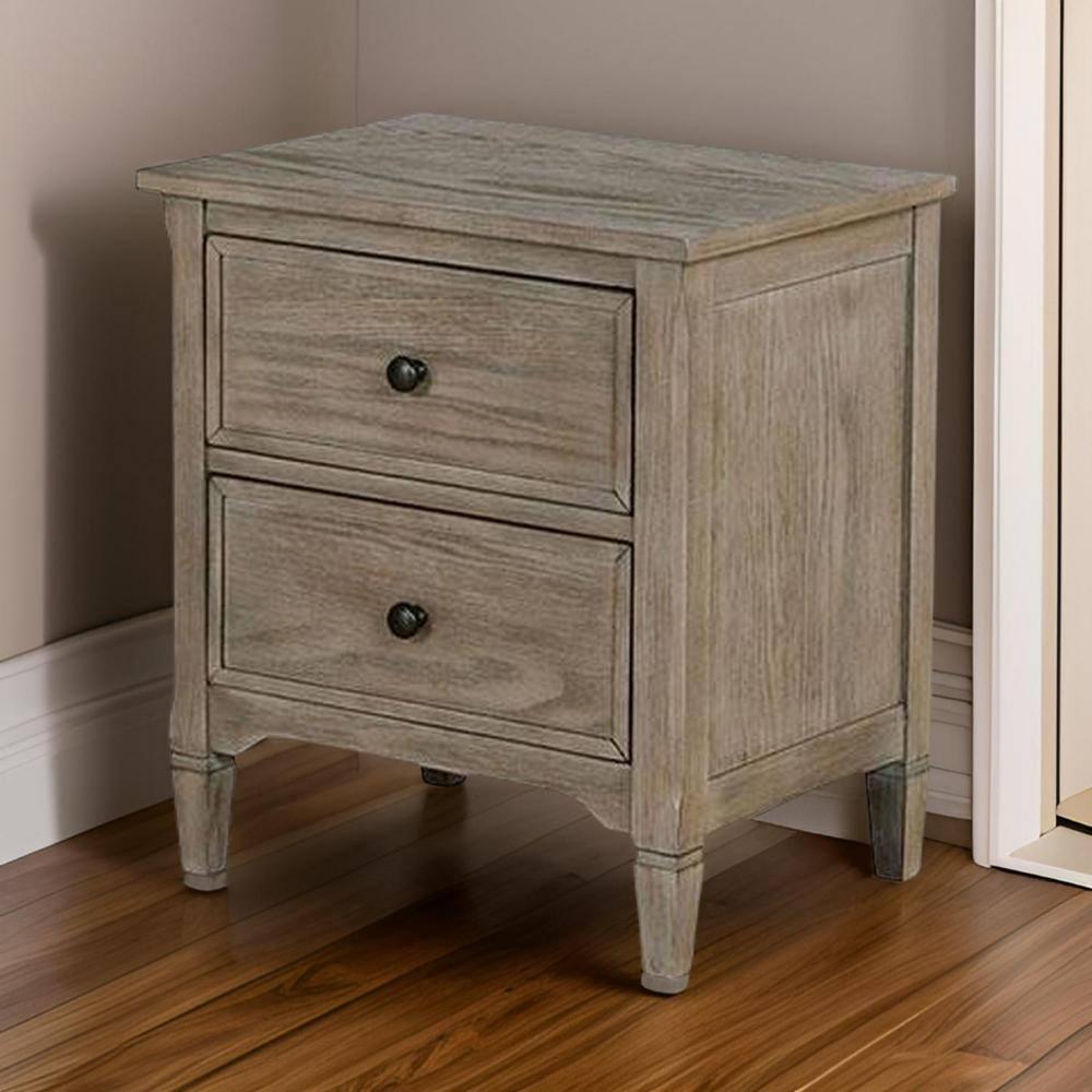 2 Drawer Wooden Nightstand with Round Knobs, Gray - Saltoro Sherpi