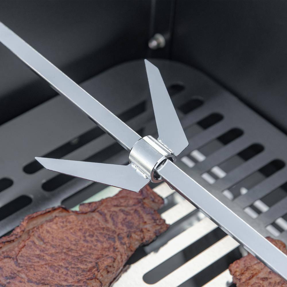 Outsunny BBQ Rotisserie Grill Roaster for Chicken or Turkey with 3-Level Grill Grate, Foldable Storage Shelves, and Wind Deflector, Stainless Steel