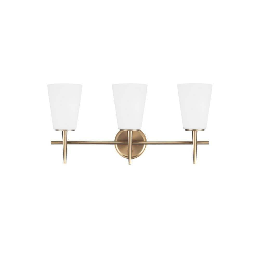 Driscoll Satin Brass 3-Light Wall Sconce with Opal Glass Shade
