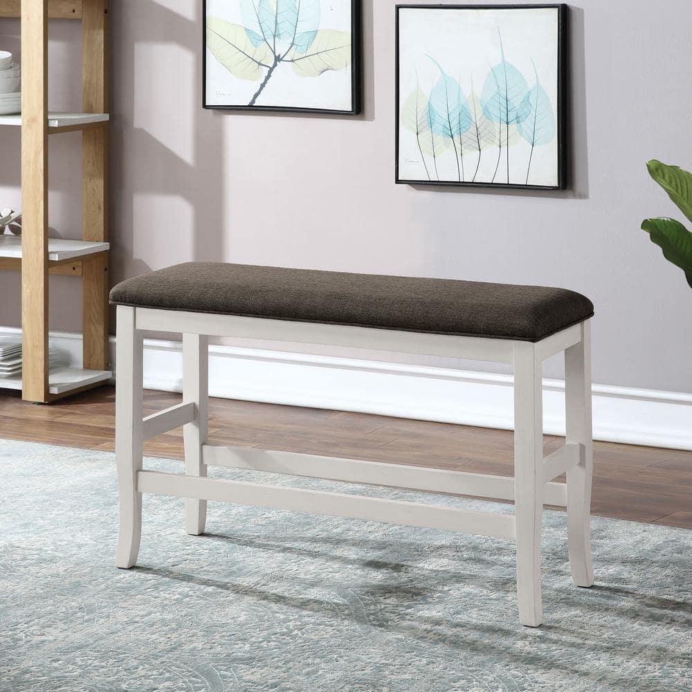 Furniture of America Lexeo Fabric Transitional for Dining Room Counter Height Bench, Off-White and Dark Gray