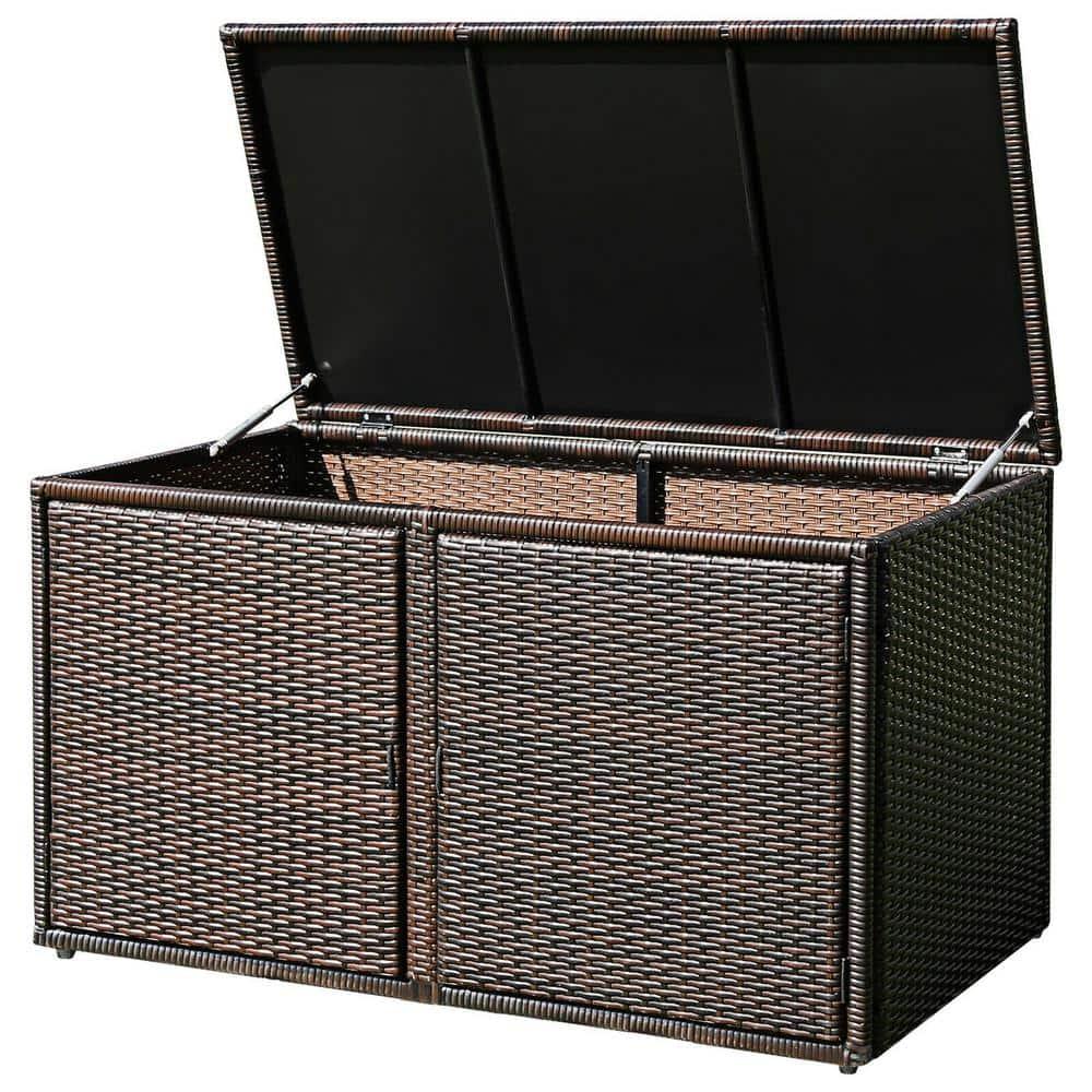 Kadyn 88 Gallon Garden Patio Rattan Storage Container Box-Brown