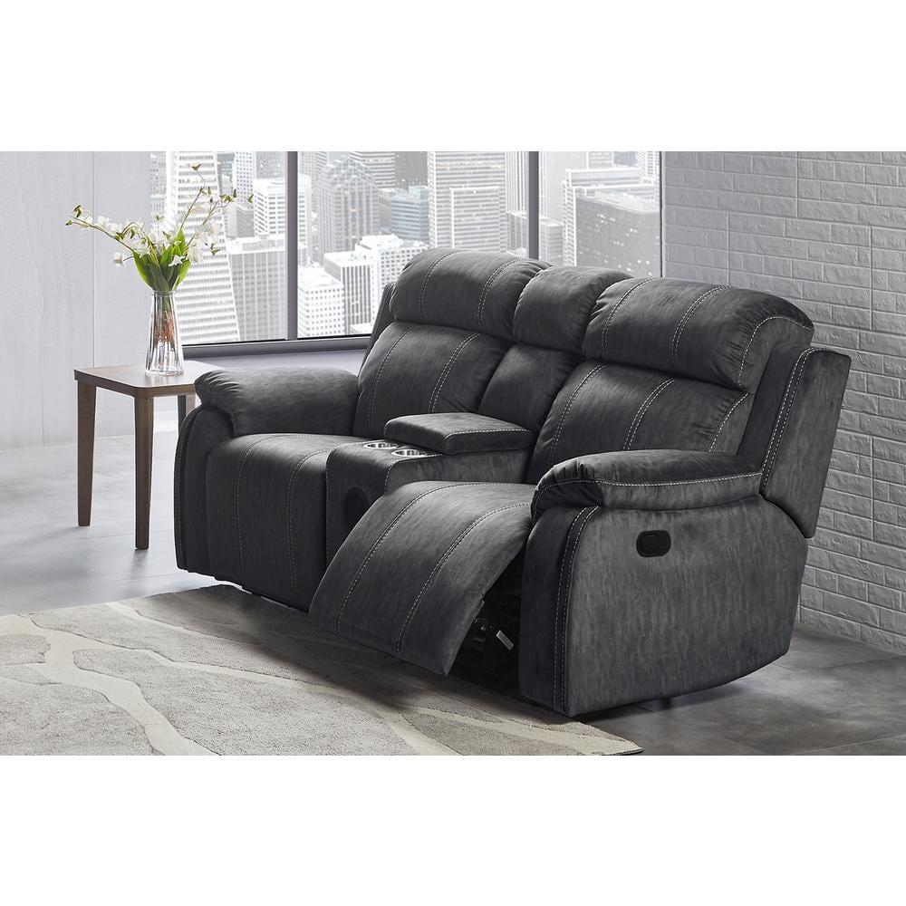 New Classic Furniture Tango Fabric Console Loveseat w/ Speaker in Shadow Gray