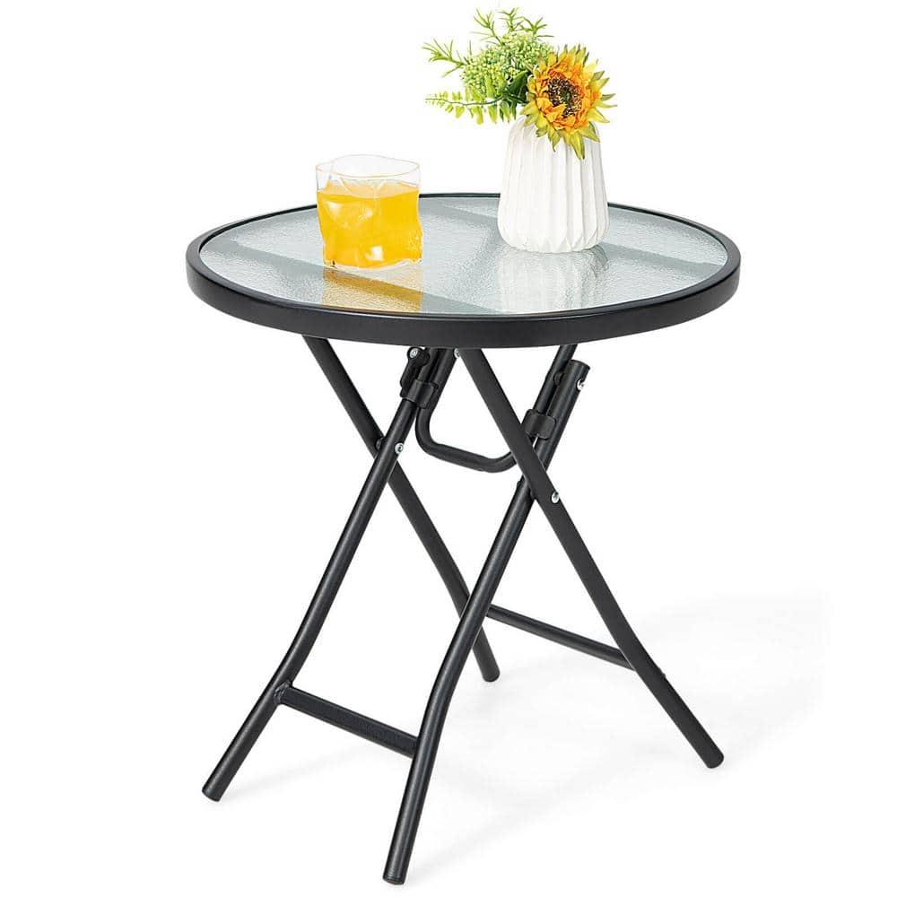 Kepooman Outdoor Side Table, Patio Table, Coffee Table, Patio Side Table with Tempered Glass Tabletop
