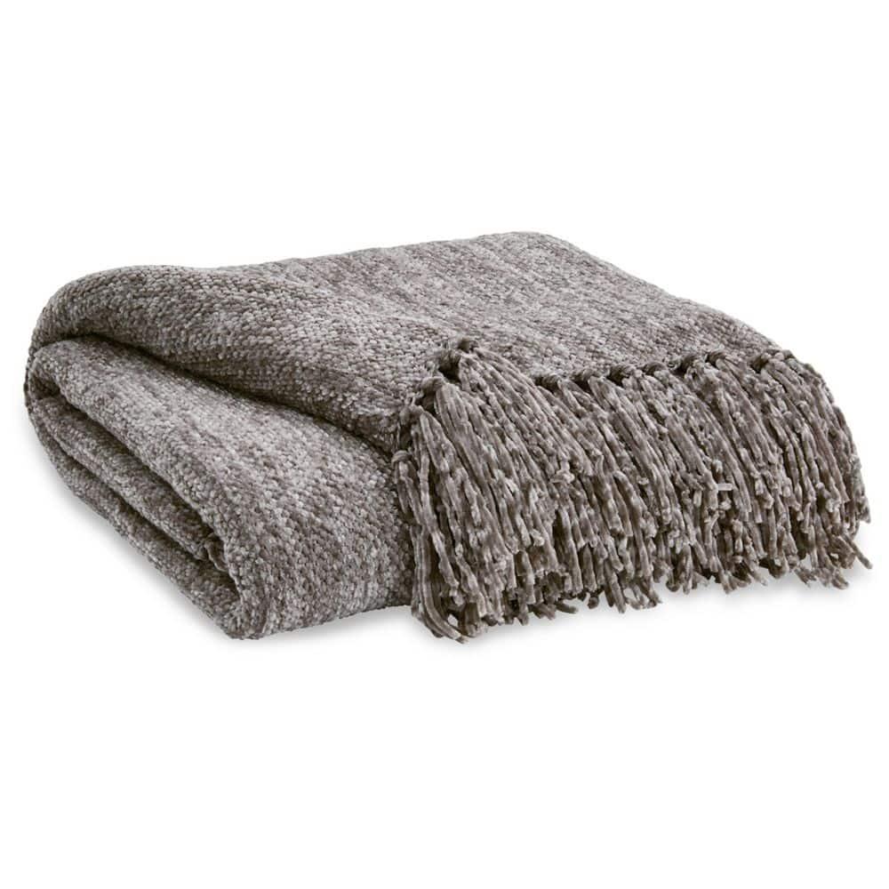 Tamish Gray Knotted Fringe Polyester Throw Blanket Set of 3