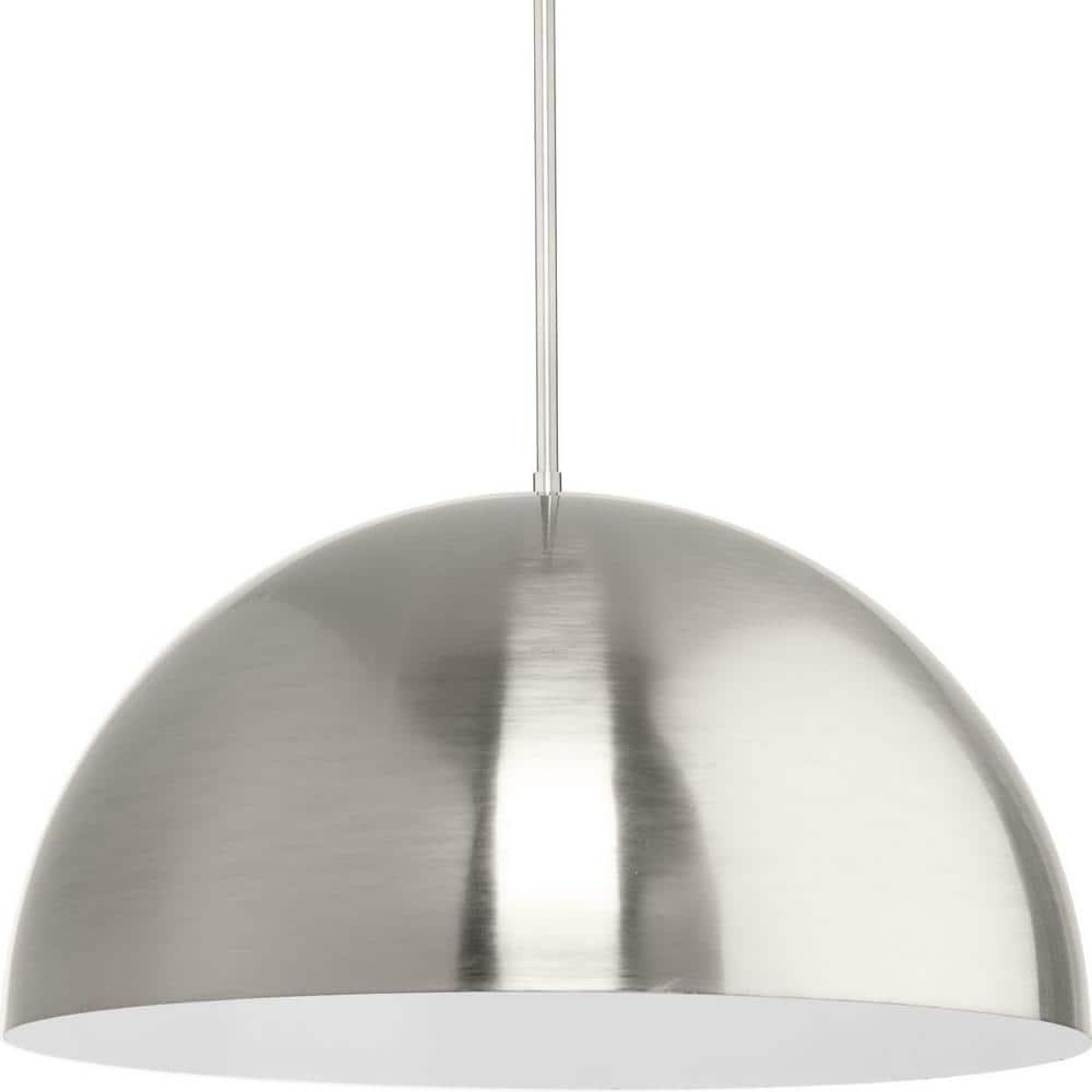 Progress Lighting Perimeter 1-Light Pendant, Brushed Nickel, White Interior Shade: Iconic modern design for kitchens and breakfast nooks.