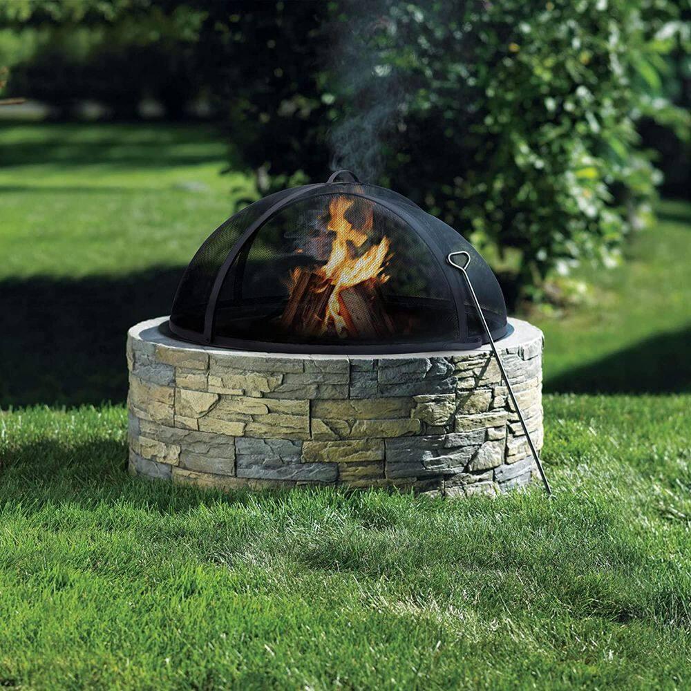 SUNCREAT Heavy-Duty Fire Pit Screen, Steel Mesh Round Spark Screen with Handle, 36 inch