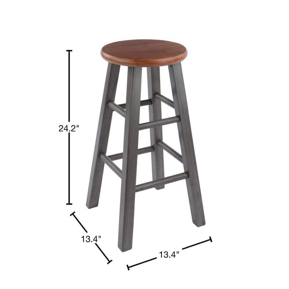 24" Ivy Counter Height Barstool Rustic Teak Brown - Winsome: Solid Wood, No Assembly, 220lb Capacity