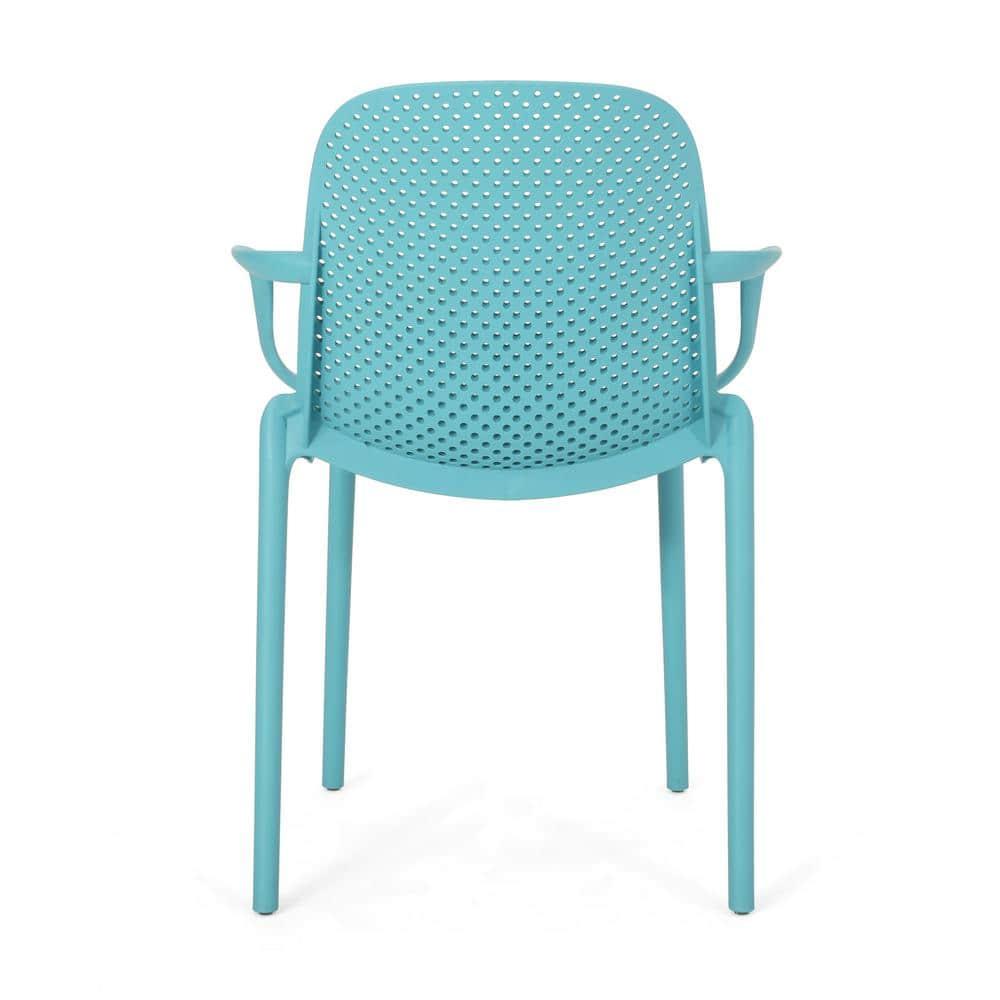 Noble House Gardenia Plastic Stacking Patio Dining Arm Chair in Teal (Set of 2)