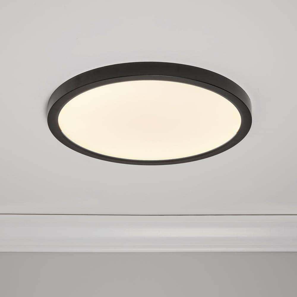 Maxxima 14 in. LED Flush Mount Ceiling Light, 5 CCT 2700K-5000K, 2400 Lumens, Traditional Indoor Black Trim Round Panel Light, Dimmable