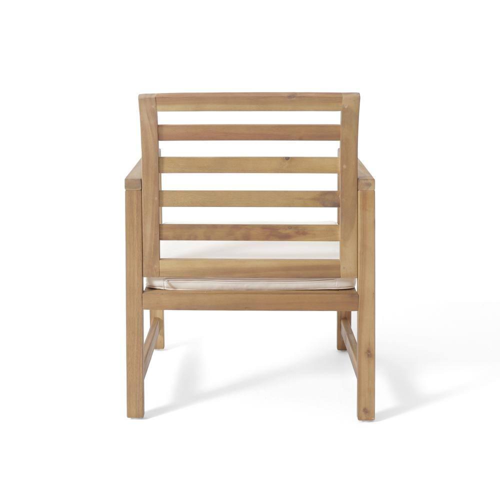 Natural Acacia Wood Lounge Chairs with White Cushions, Set of 2