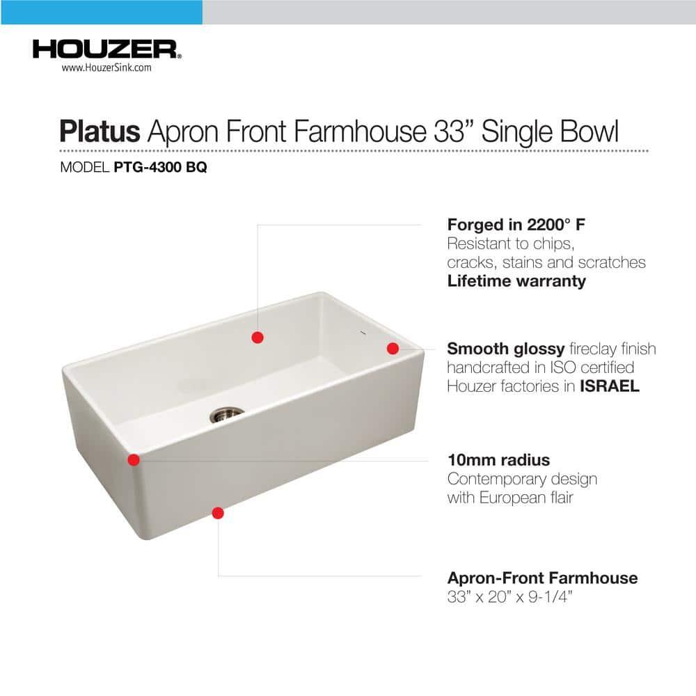 Houzer Platus 33 inch Black Fireclay Apron Front Farmhouse Single Bowl Kitchen Sink - PTG-4300 BL