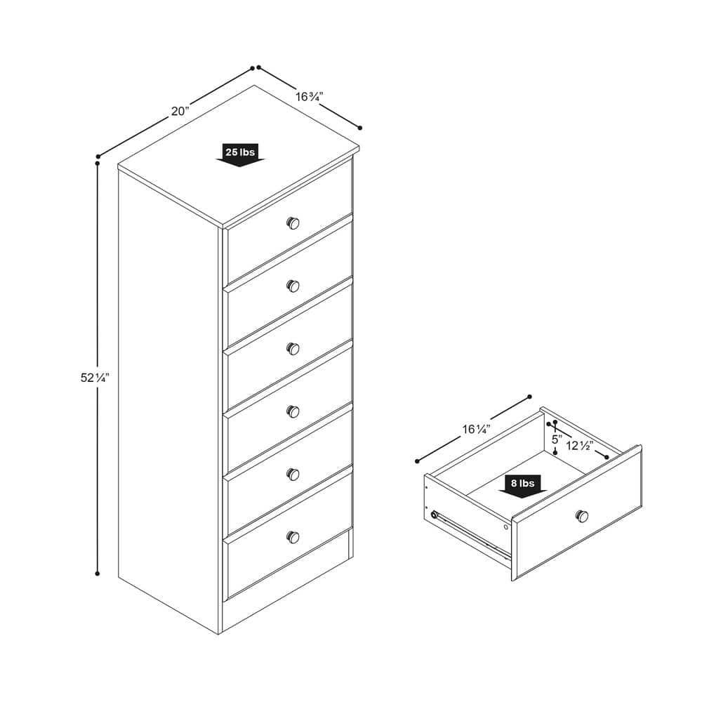 Astrid 6 Drawer Tall Chest Black - Prepac: Space-Saving Vertical Storage for Bedroom