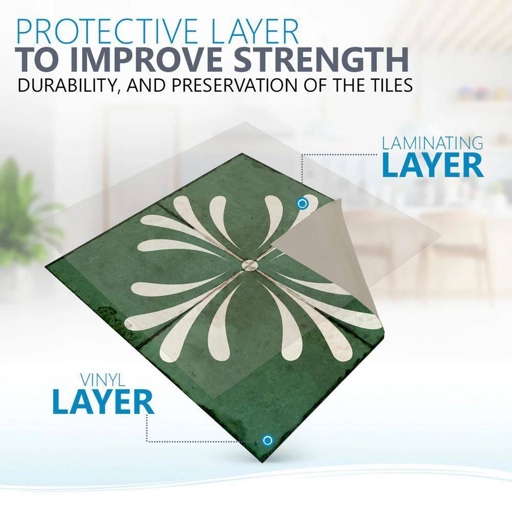 Mi Alma Green Gray Vintage Flower Peel & Stick Tiles - Vinyl Backsplash 8x8