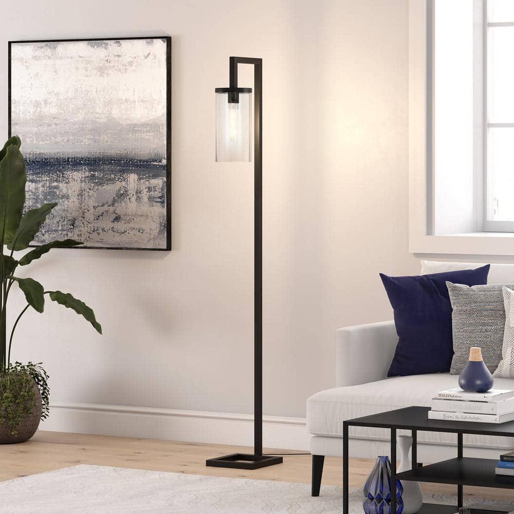 Evelyn&Zoe Malva 67.75" Tall Floor Lamp with Glass shade in Blackened Bronze/Clear