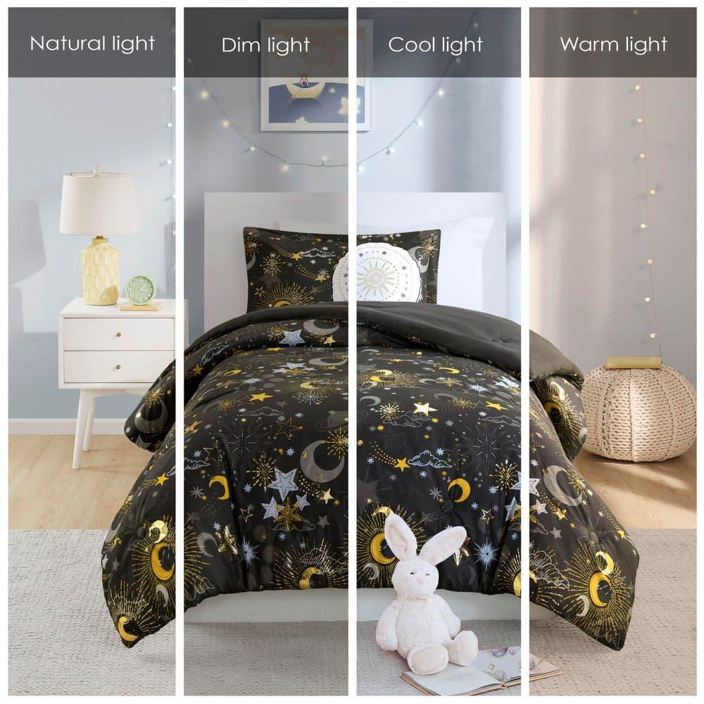 Celia Blush/Gold Starry Sky Metallic Print Comforter Set