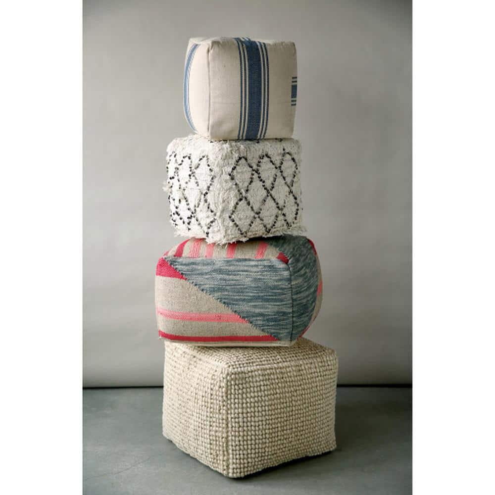 Creative Co-Op Striped Square Canvas Pouf, Blue