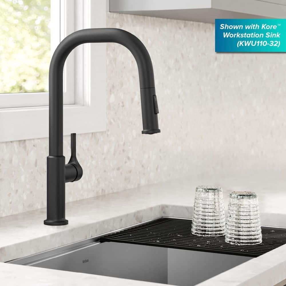 Matte Black Metal Single Handle Pull-down Kitchen Faucet with Sprayer