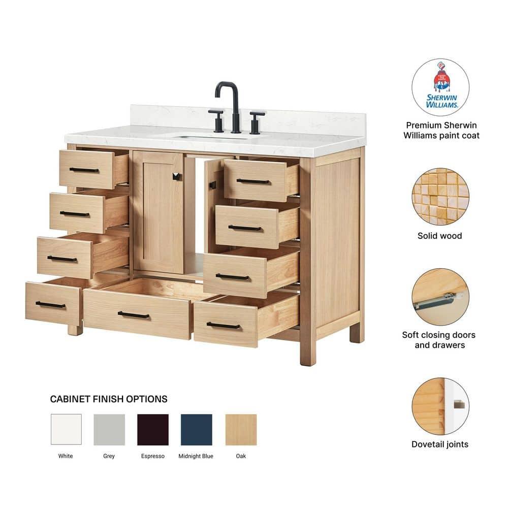 ARIEL Cambridge 48.25 Single Sink Bathroom Vanity with Carrara White Quartz Top