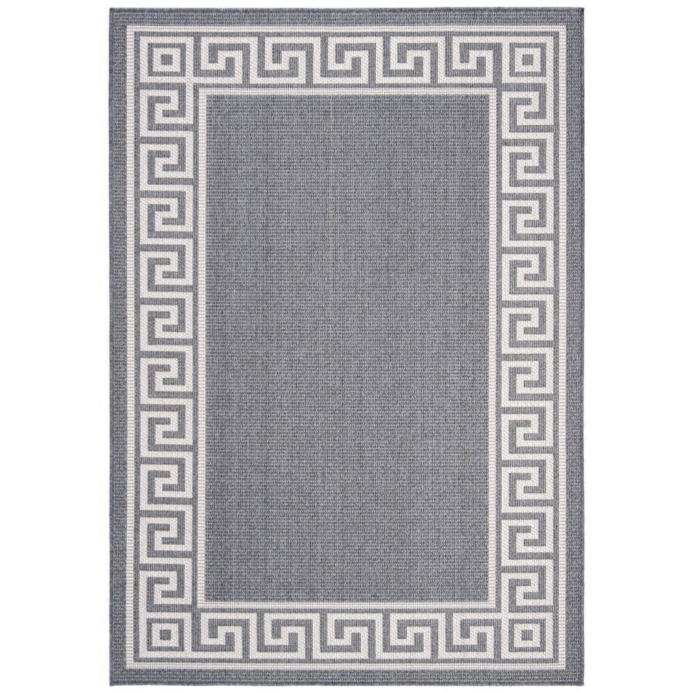 SAFAVIEH Bermuda Isidora Geometric Machine Washable Indoor/Outdoor Area Rug, Dark Blue/Ivory, 8' x 10'