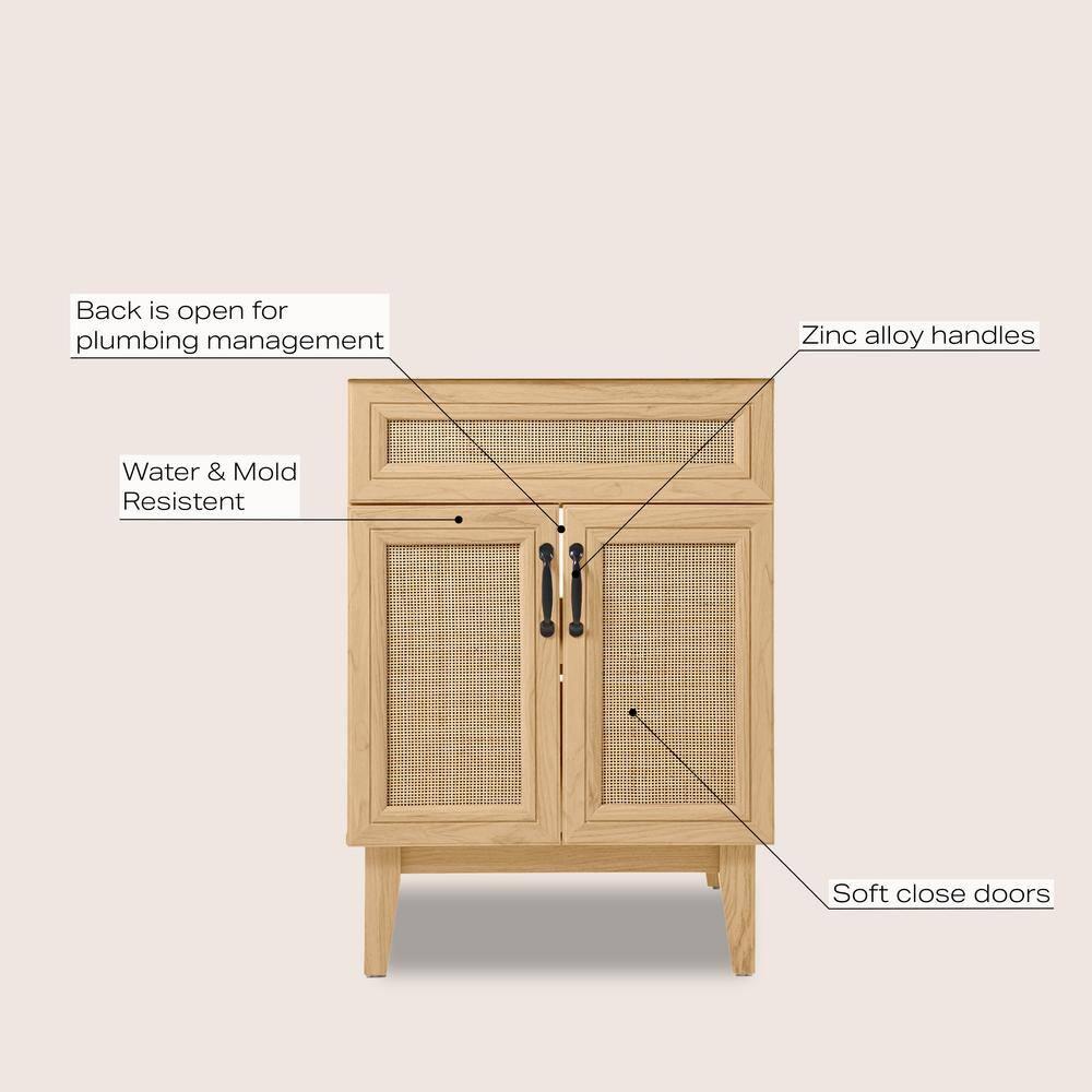 Javer 24" Rattan Modern Farmhouse 2-Shelf Bath Vanity Cabinet Only (Sink Basin not Included)