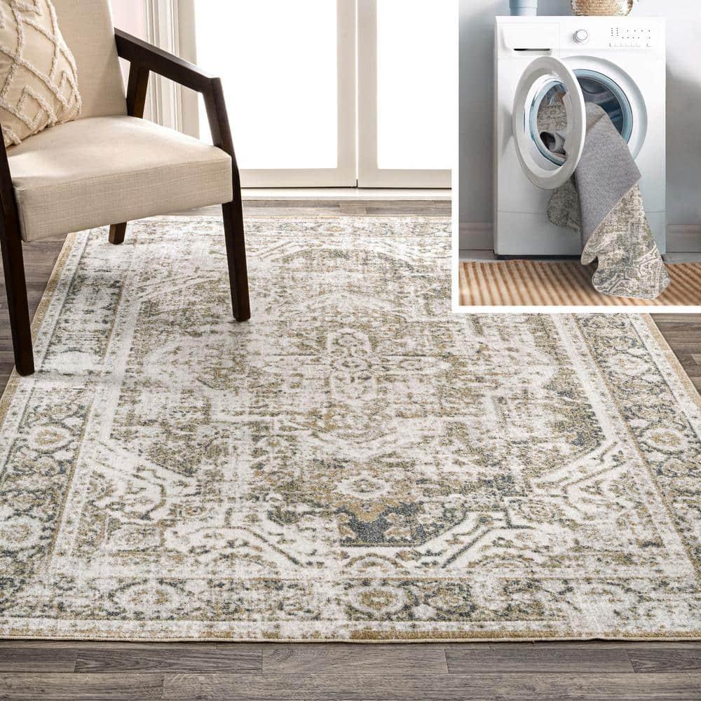 JONATHAN Y Keesha Bold Distressed Medallion Low-Pile Machine-Washable Green/Cream 5 ft. x 8 ft. Area Rug