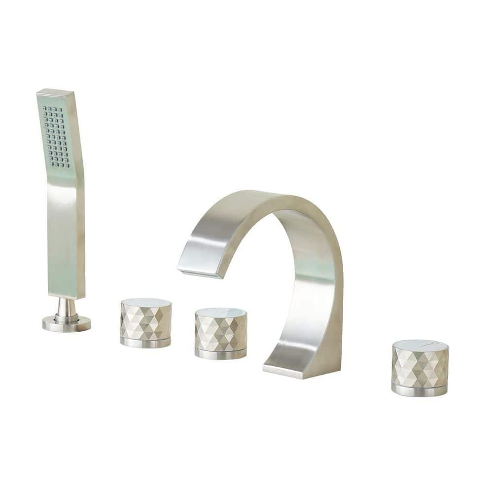 3 Handles Deck Mounted Bathroom Tub Faucet Trim with Handshower