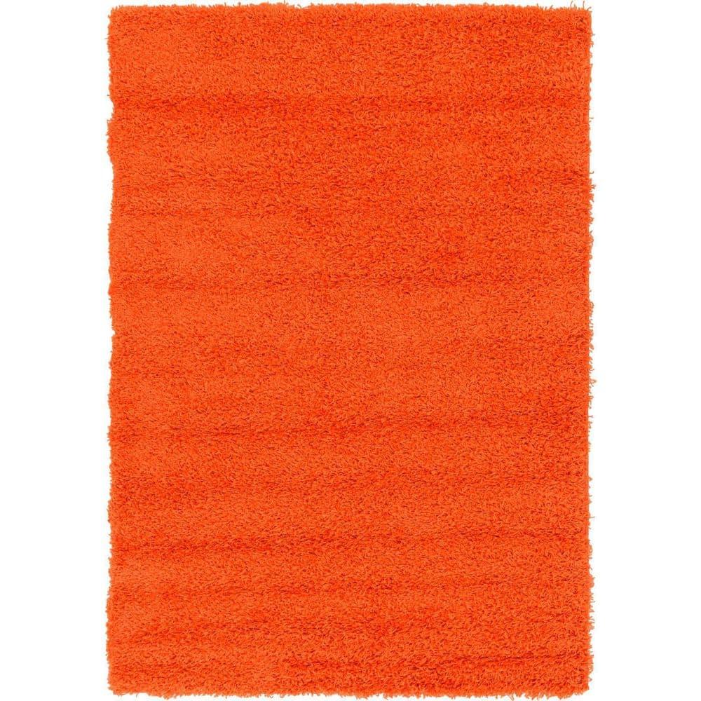 Unique Loom 4' 1 x 6' 1 Solid Shag Tiger Orange Area Rug