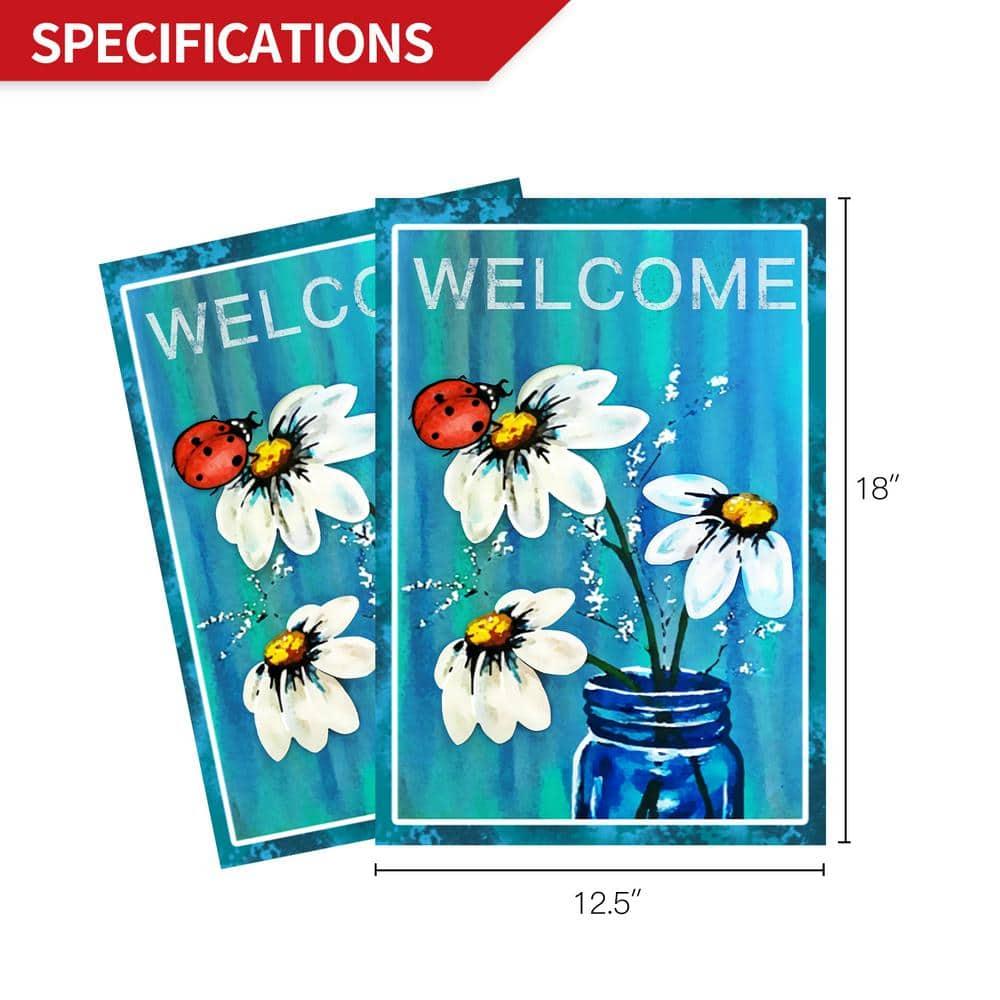 ANLEY Spring Summer Daisy Jar and Ladybug Welcome Garden Flags 18'' H x 12.5''W