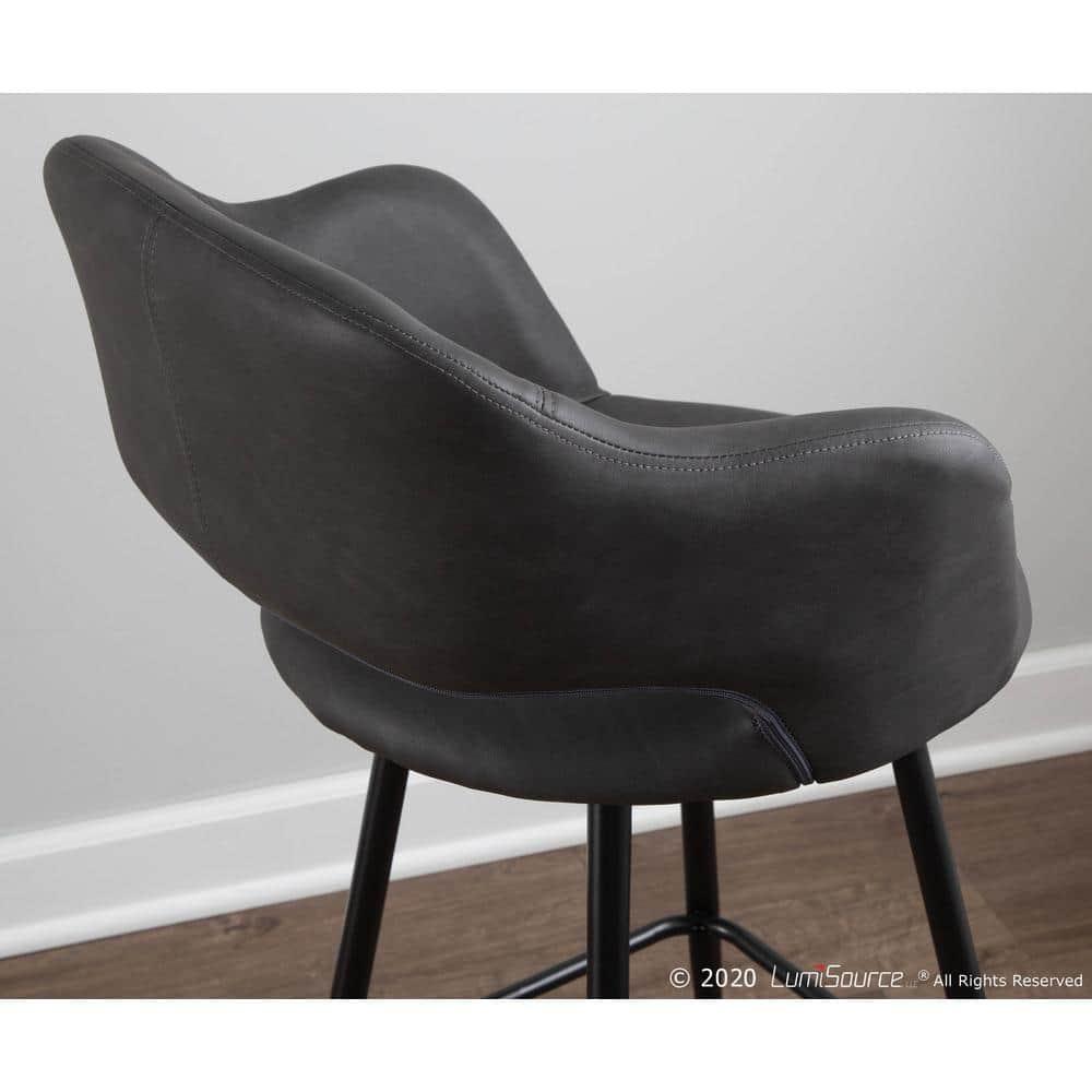 LumiSource Set of 2 Margarite Barstools Black Metal/Gray Faux Leather