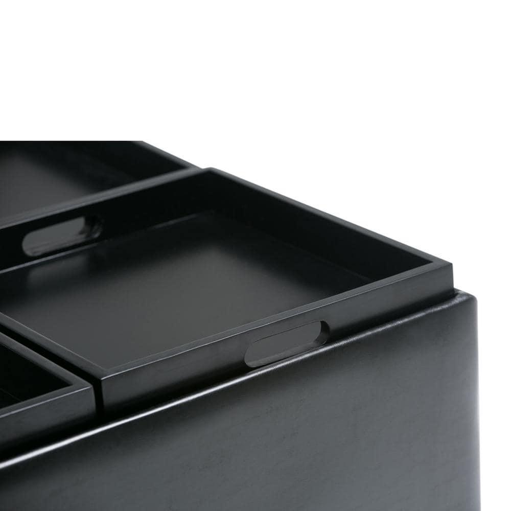 Simpli Home Avalon 35"W Upholstered Square Coffee Table Storage Ottoman with Flip-Over Trays