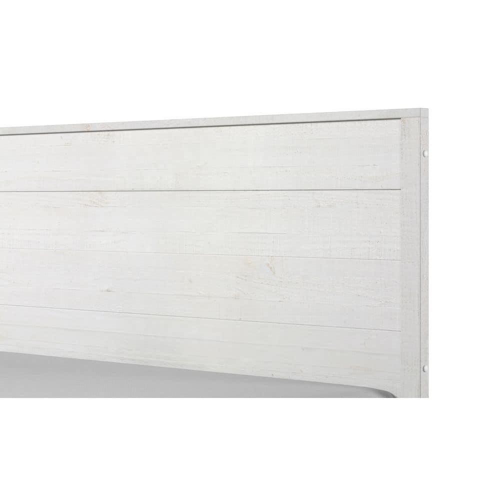 Camaflexi Hampton Solid Wood King Size Bed Frame with Headboard, King Bed with Wood Slat Supports, Coastal White Finish