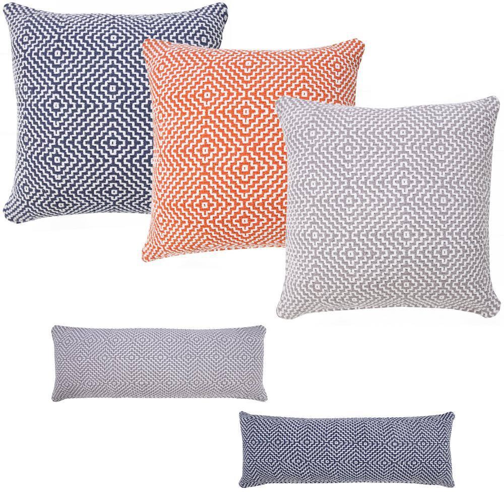 ZeaZu 20" X 20" Orange And White 100% Cotton Geometric Zippered Pillow