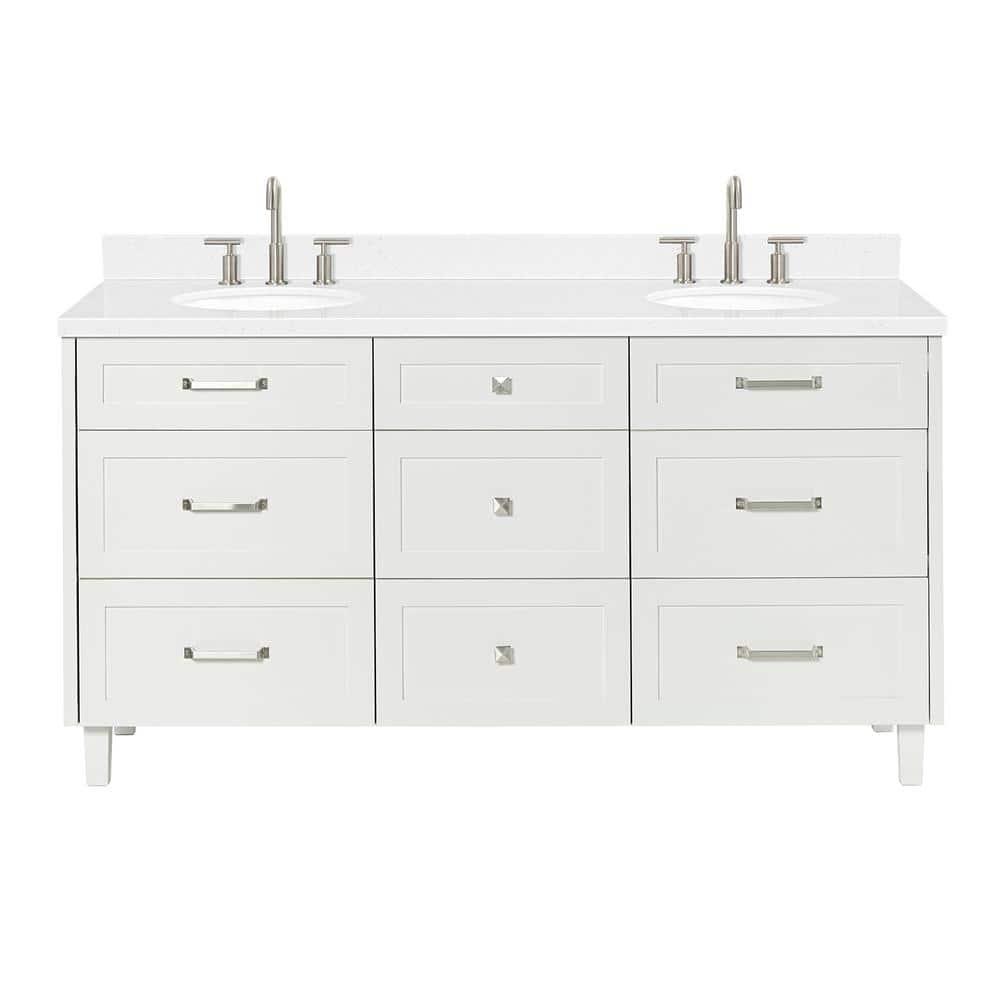 Ariel Monrow 66 Inch Double Oval Sink Bathroom Vanity With Carrara White Quartz Countertop