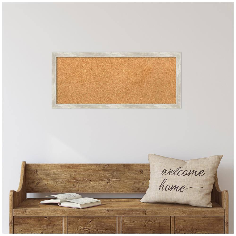 Amanti Art Natural Cork Board Framed Crackled Metallic Narrow Bulletin Board 32 in. x 14 in.