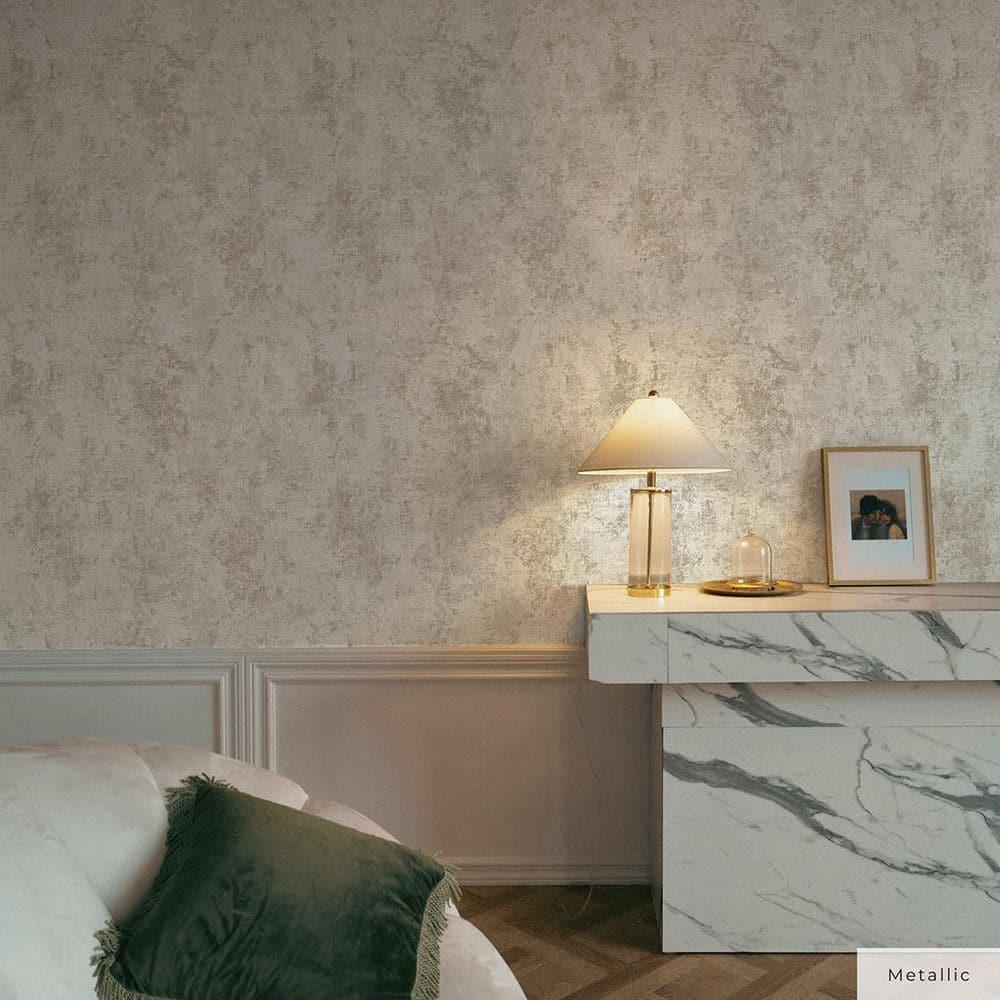 Tempaper & Co. Distressed Gold Removable Peel and Stick Wallpaper, Pearl Leaf, 28 sq ft