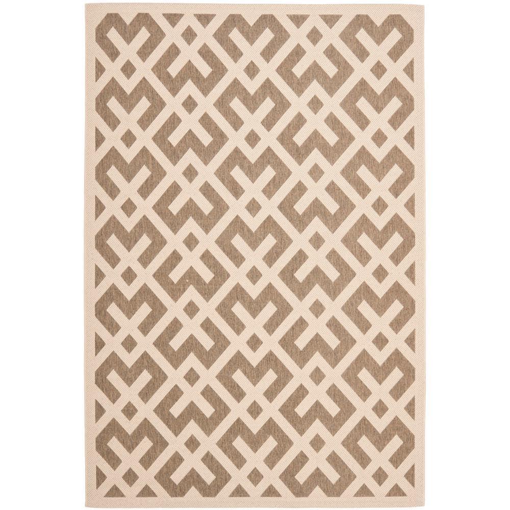 SAFAVIEH Courtyard Alvin Geometric Indoor/Outdoor Area Rug, 9' x 12', Brown/Bone
