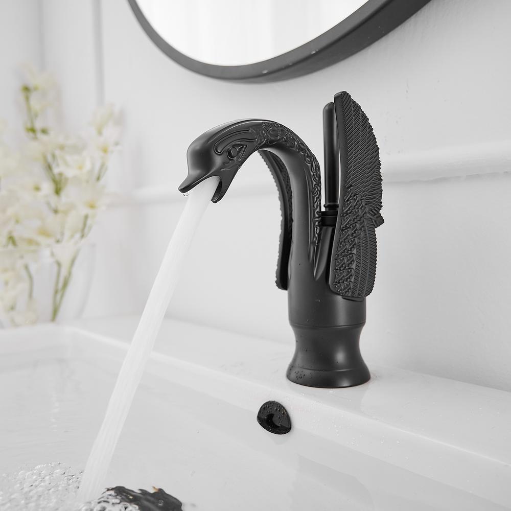 BWE Swan Single Hole Single-Handle Bathroom Faucet And Pop Up Drain & Overflow Cover
