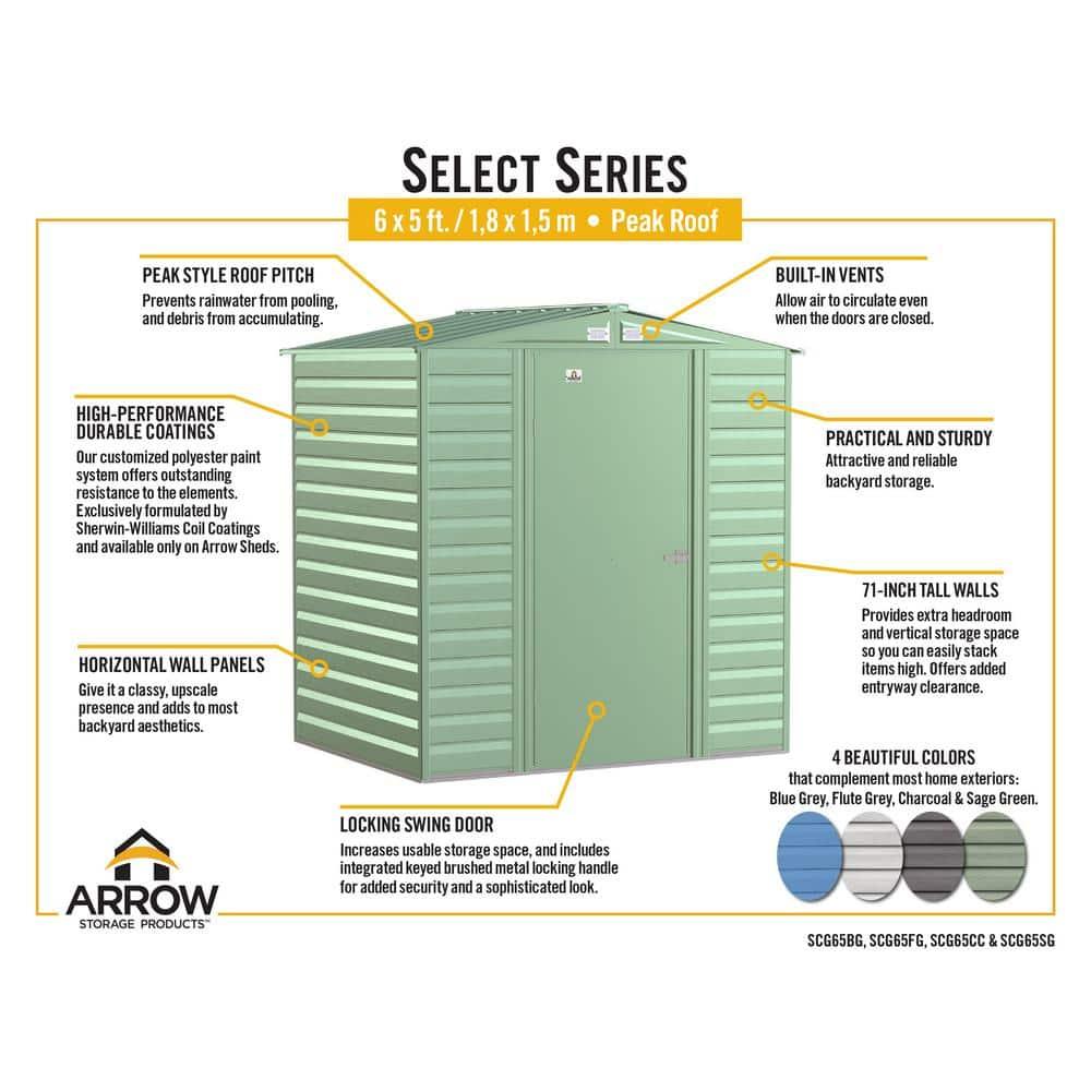 Arrow Select Steel Storage Shed, 6x5
