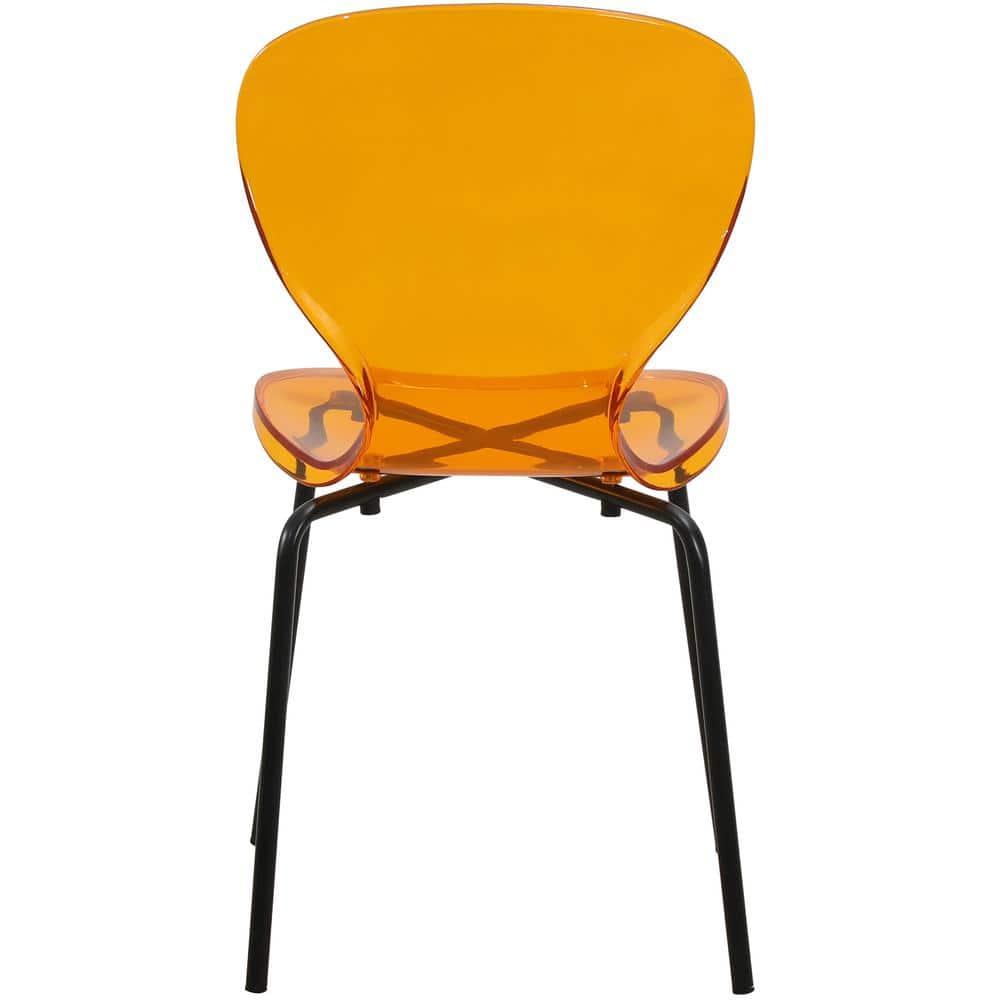 LeisureMod Oyster Black Chrome Base Side Chair in Transparent Orange