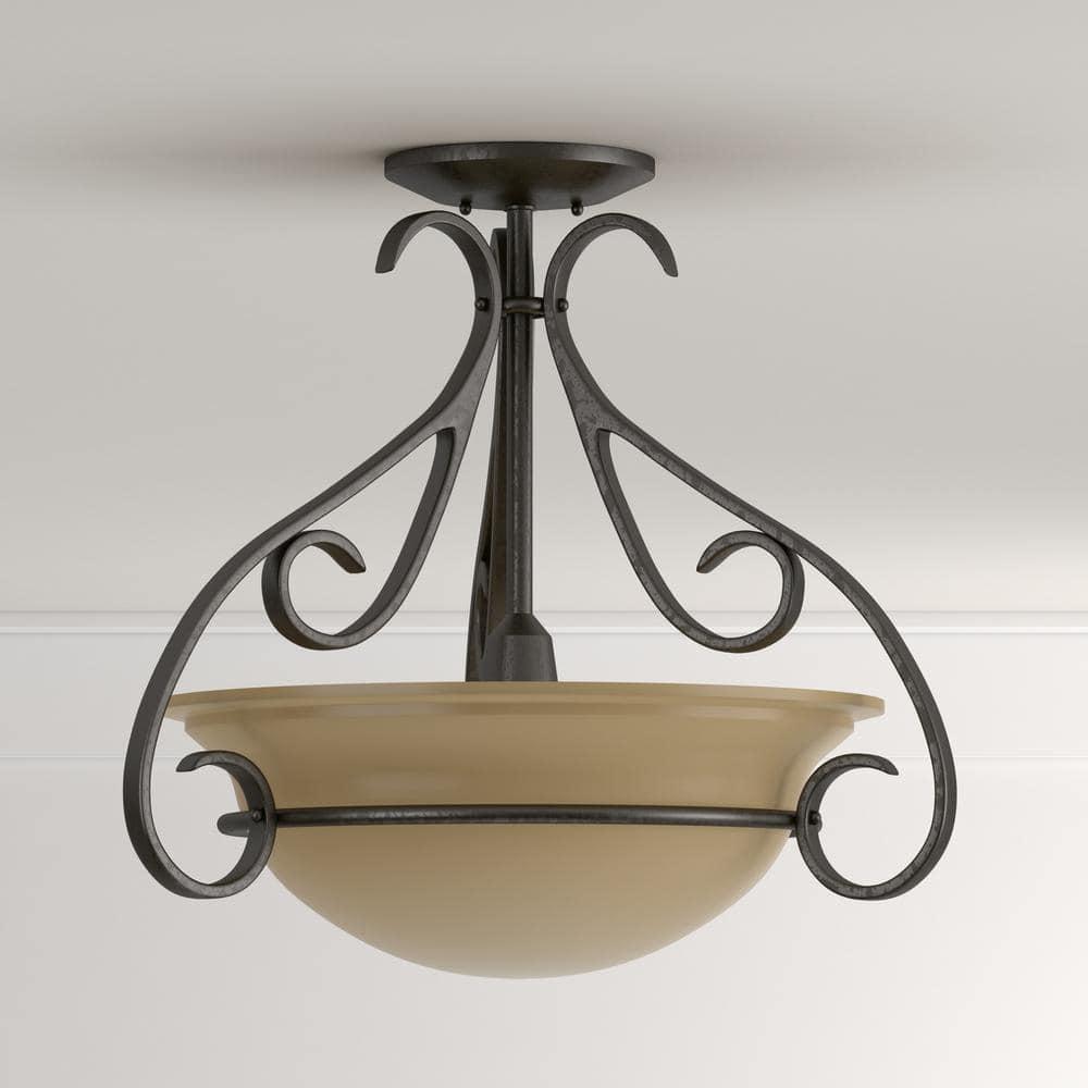 Progress Lighting Torino 3-Light Semi-Flush in Forged Bronze with Etched White Glass Bowl