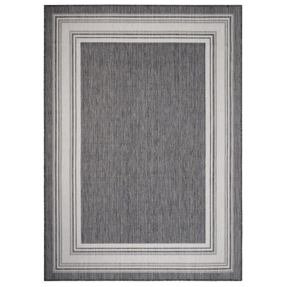 LR Home Kiara 7'6" x 9'5" Black/Gray/White Bordered Fade & Stain Resistant Indoor/Outdoor Area Rug
